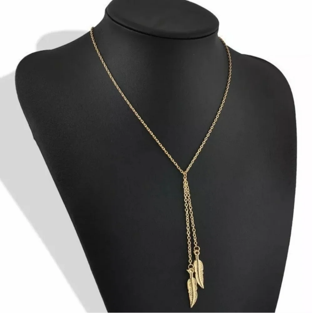 💖 2/$30 Boho Gold chain link simple dainty lariat layered leaf pendant necklace - Picture 5 of 10
